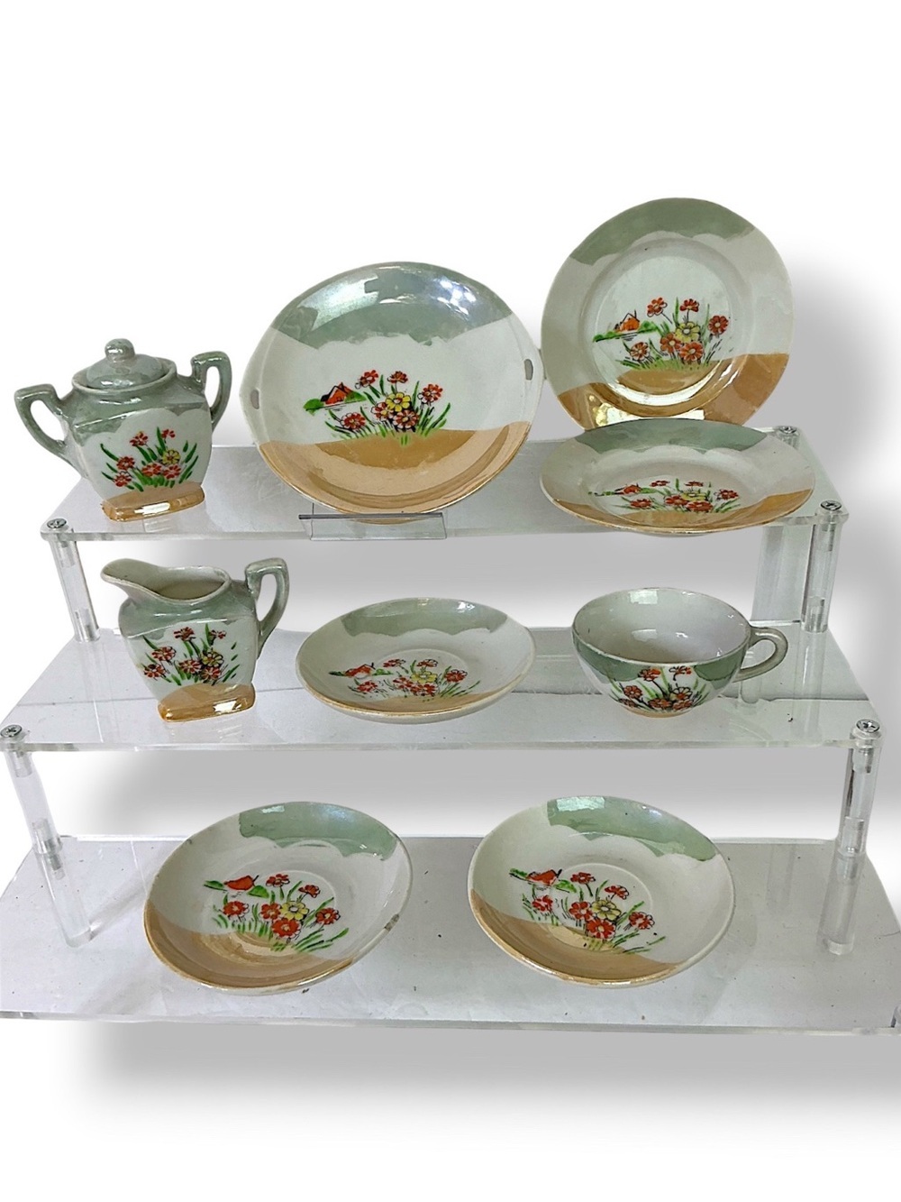 Vintage Japanese Lusterware Miniature Child’s Tea Set Antique 1920- 1930